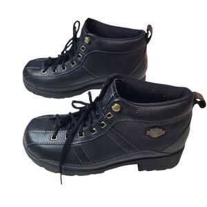 EUC Harley Davidson moto cycle Ankle Boots Leather Chunky Heel #3257 US 9